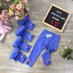 Quần legging nỉ da cá chun xe gấu nơ - xanh duong